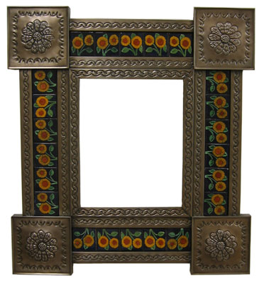 Mexican Tin Mirror with Talavera Tiles